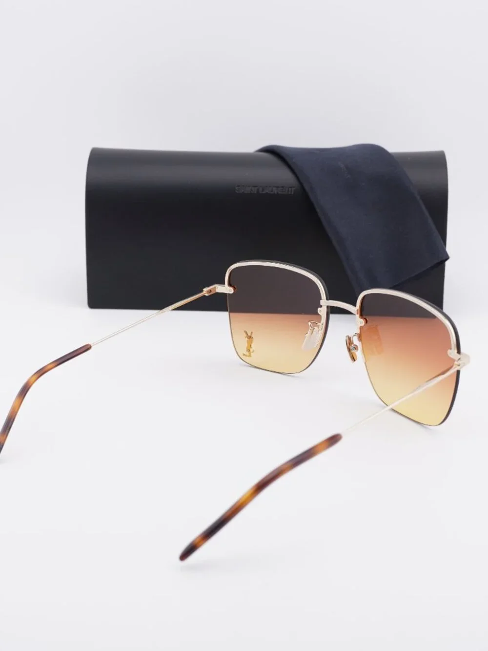 Saint Laurent SL312M 004 Square Rimless Sunglasses - Gold / Orange